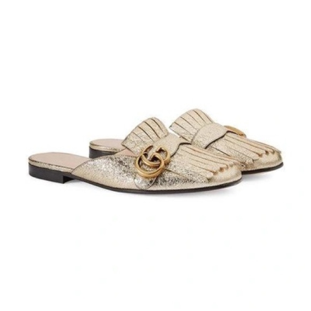 Gucci GG Marmont Gold Slides Shoes 38.5